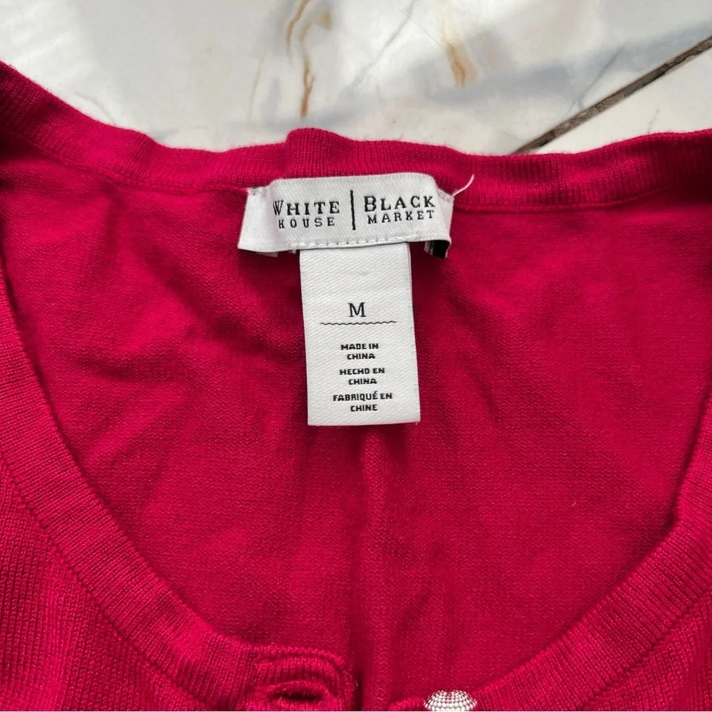 White House Black Market Crimson Hot Bright Pinkish Red Cardigan Medium - Picture 5 of 8